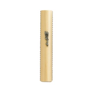 Picture of Maple Wood Mezuzah Case Beading Accent Beige 4.5"